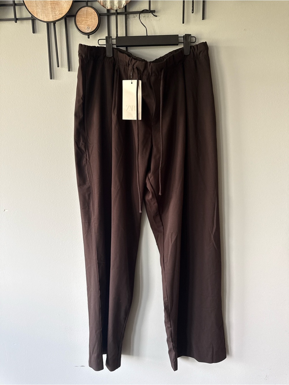 Zara Women's Dark Brown Straight-Leg Drawstring Trousers